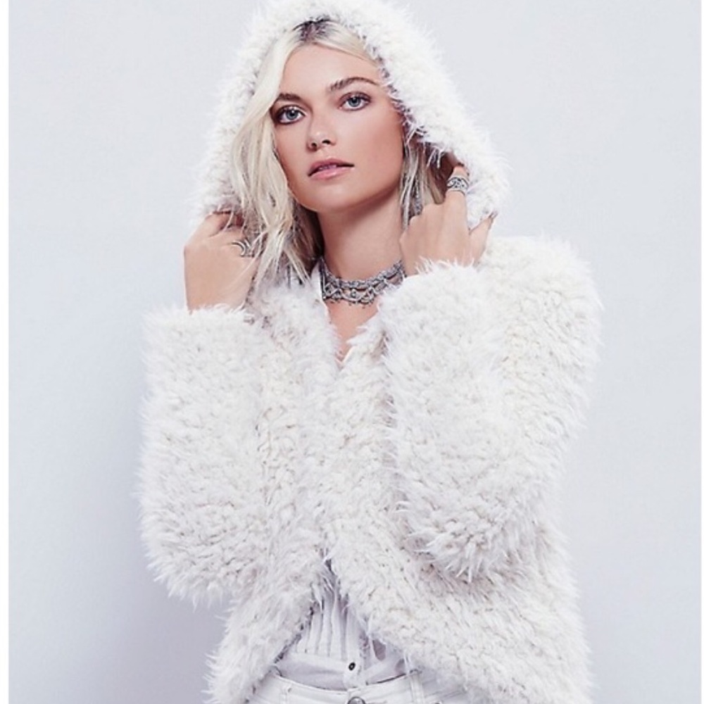 Free People Faux Fur Hooded Jacket size XS